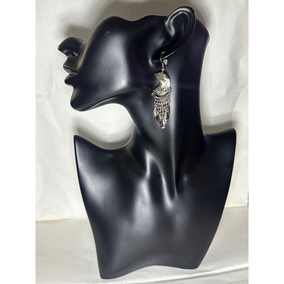 Unbranded Jewelry - Silver Tone Crescent Moon Dangle Earrings Celestial Boho Drop Charms